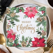 Kezqiaxn Christmas Napkins Clearance, Flowers Napkins Disposable Christmas Napkins Disposable Merry Christmas Paper Luncheon Napkins for Xmas Winter Holiday Birthday Party Supplies, 6.5Inch White